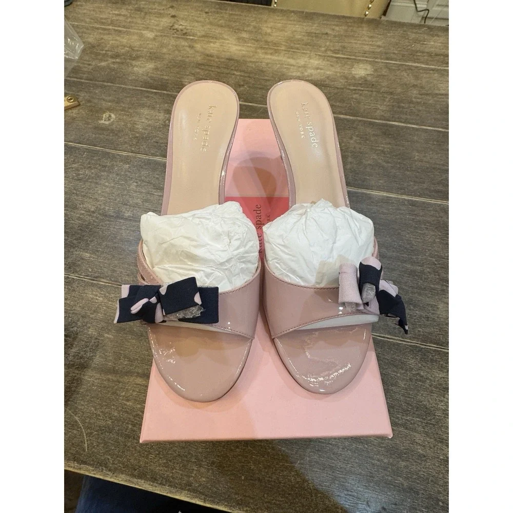 Kate Spade New York Women's Simona Kitten Heel‎ Bow Pink Patent Size 7.5 Slide